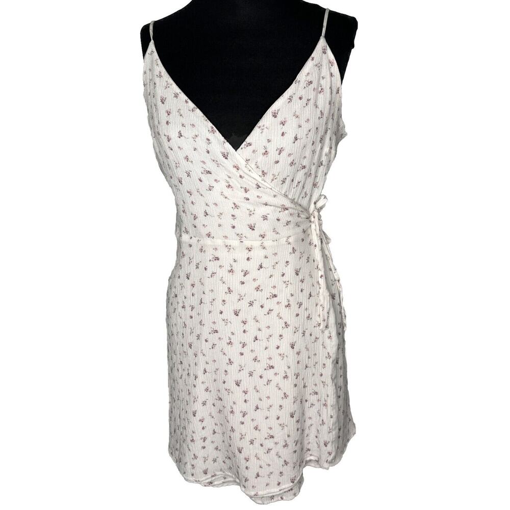 VTG Hollister White Shabby Chic Ditsy Floral Mini Wrap Dress Womens Large Fairy